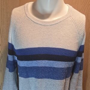 GAP Men's Crewneck Sweater in Gray and Blue Stripes